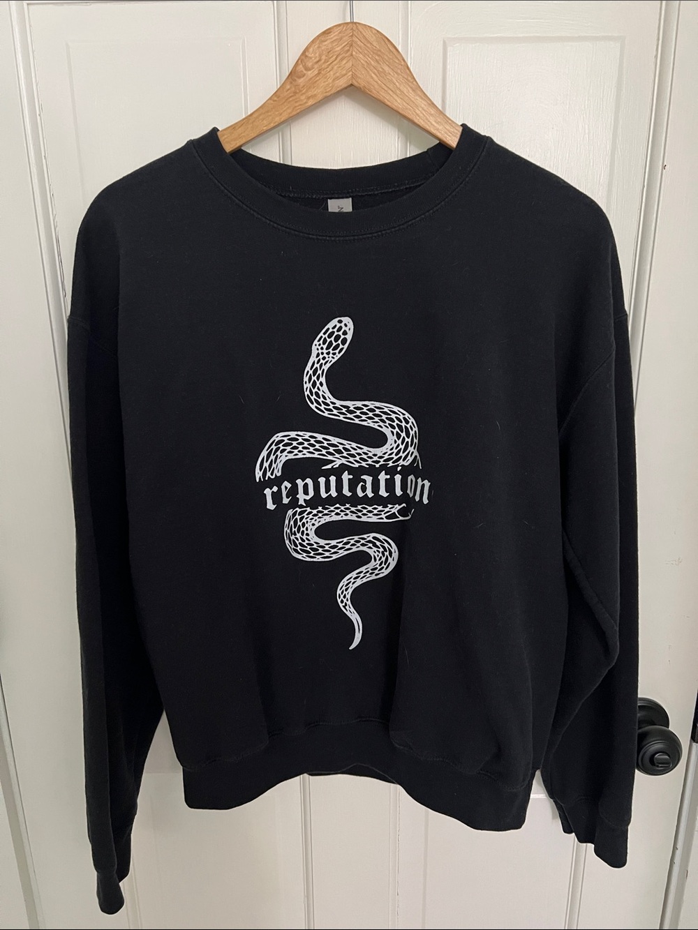 Reputation Crewneck Sweatshirt - Black with White Snake Graphic